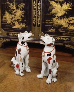 Imari par de cães sentados (porcelana de pasta dura)