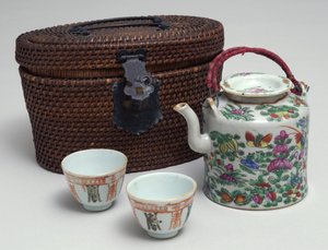 Jogo de chá japonês com estojo de vime, c.1850 (porcelana)