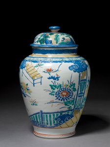 Jarra com tampa associada, c.1660-80 (porcelana com esmalte overglaze)