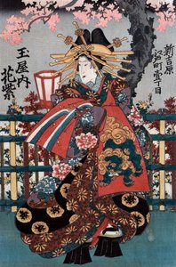 Painel esquerdo de um tríptico de cortesãs japonesas de Japanese School