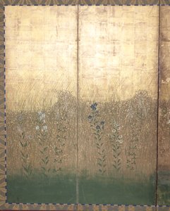 Lua na planície de Musashi (cor e ouro sobre papel) de Japanese School