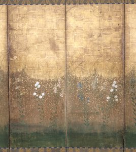 Lua na planície de Musashi (cor e ouro sobre papel) de Japanese School