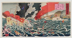 Batalha naval, 1894 (impressão em xilogravura a cores) de Japanese School