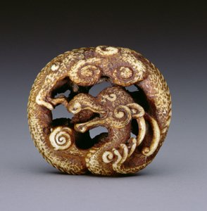 Netsuke representando um dragão de água, c.1870-80 (stag-antler) de Japanese School