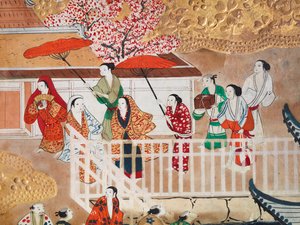 Osakazu Byobu - Biombo japonês de oito painéis (pintura) de Japanese School