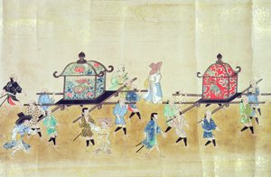Parte da Sexta Embaixada da Coreia no Japão na época da sucessão de Tokugawa Ietsunas em 1651, possivelmente por Kano Masunobu (1625-94) 1655-57 (pintura de rolagem) (ver também 120822 e 120823) de Japanese School