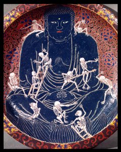 Placa representando Buda com dez esqueletos (cerâmica) (detalhe) (ver também 182441) de Japanese School