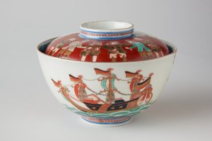 Tigela e tampa de arroz, possivelmente do século 19 (louça Ko-Imari, porcelana com azul sob o vidrado e esmalte sobre o vidrado) de Japanese School