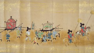 Sexta Embaixada da Coreia no Japão em Meireki 1 na época da sucessão de Tokugawa Ietsunas em 1651, possivelmente por Kano Masunobu (1625-94) (pintura de rolagem) (detalhe) (ver também 79774 e 120822) de Japanese School