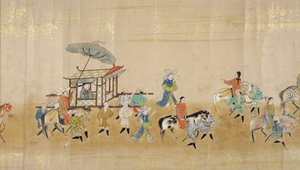 Sexta Embaixada da Coreia no Japão em Meireki 1 na época da sucessão de Tokugawa Ietsunas em 1651, possivelmente por Kano Masunobu (1625-94) (pintura de rolagem) (detalhe) (ver também 120833) de Japanese School