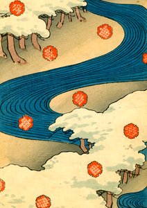 Flocos de Neve Caindo na Paisagem de um Rio de Japanese School