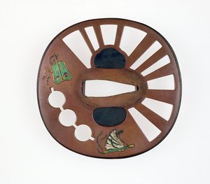 Tsuba decorada com leques (cobre com esmalte)
