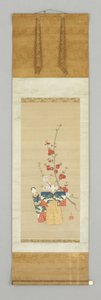 Duas bonecas japonesas e uma floração
Ramo, final do século XVIII (cor sobre seda) de Japanese School