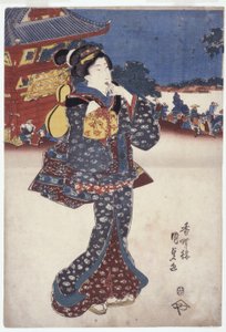 Sem título (Uma Mulher em Viagem) (xilogravura a cores) de Japanese School