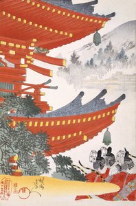 Warriors Depart, de um álbum do século 19 de xilogravuras (impressão de bloco de madeira colorida) de Japanese School