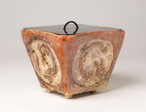 Frasco de água (mizusashi) (grés esmaltado com tampa de verniz) de Japanese School