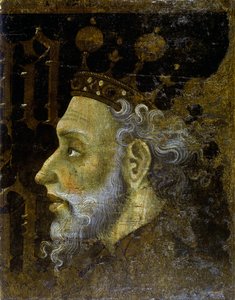 Alfonso V de Aragão dit le Magnanime - Alfonso V (1396-1458), Rei de Aragão - Pintura de Jaume (Jaime) Mateu (1382-1452) - 1427 - Tempera sobre painel - 56,3x45,3 - Museu Nacional de Arte da Catalunha , Barcelona
