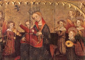 Compartimento de um retábulo com a Virgem e a Criança e músicos de anjos, início do século XV (tempera sobre madeira) de Jaume Cabrera