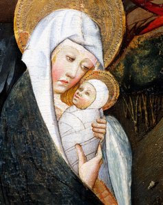 Maria e Criança, detalhe de Flight into Egypt, retábulo de Verdu