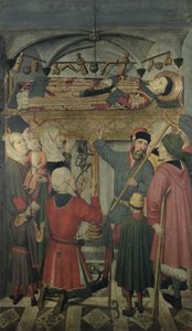 Exorcismo de um homem possuído sob o Túmulo de São Vicente de Saragoça (d.304) do Altar de São Vicente de Saragoça