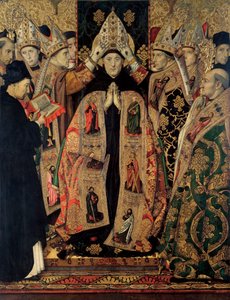 Altarpiece of Saint Augustine - A Consagração de Santo Agostinho - Pintura de Huguet, Jaume (1412-1492) - 1462-1465 - Tempera em painel - 250x193 - Museu Nacional d