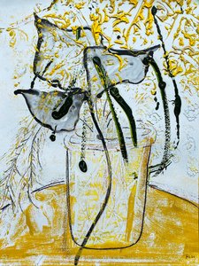 Fleur De Sel n.º 08 Monotipo preto e branco dourado, 2021 (óleo sobre papel) de Jay Batlle