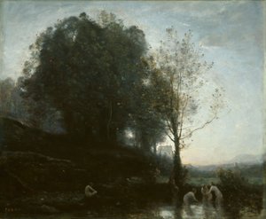 Ninfas de banho e criança de Jean-Baptiste-Camille Corot