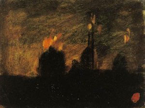 Atmosfera noturna com incêndios em St-Vast-là-haut perto de Valenciennes