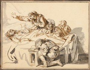 Mulheres e crianças lamentando um homem morto de Jean-Baptiste Greuze