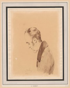 Retrato de meio-corpo de um homem de perfil para a direita - autorretrato do artista em idade avançada