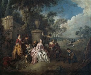 Encontro no parque, por Jean-Baptiste Pater (1695-1736), óleo sobre tela