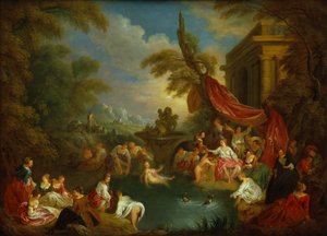 The Bathers (óleo sobre placa de gravador de cobre) de Jean Baptiste Joseph Pater