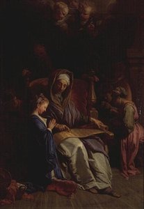 Santa Ana Lendo o Pergaminho da Virgem, c.1700 (óleo sobre tela) de Jean Baptiste Jouvenet