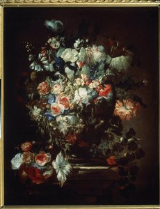 ""Flores"" (Flores). Ainda vida. Pintura de Jean Baptiste (Jean-Baptiste) Monnoyer (1636-1699). Óleo sobre tela. Arte francesa, estilo barroco. Museu Pushkin de Belas Artes, Moscou de Jean Baptiste Monnoyer