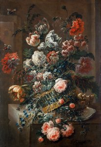 Peça floral com túlipas variegadas (óleo sobre tela) de Jean-Baptiste Morel