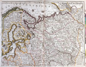 Mapa de Moscovo (Rússia), do Reino da Suécia, das Províncias Bálticas e de parte da Polónia (gravura