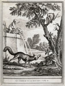 The Crow and the Fox, ilustração de Jean-Baptiste Oudry (1686-1755) para a fábula de Jean de La Fontaine (1621-1695) de Jean Baptiste Oudry