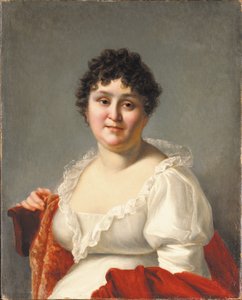 Retrato de Madame Regnault, na altura do busto, em um vestido branco e xale de caqui (óleo sobre tela) de Jean Baptiste Regnault