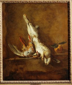 Lebre morta com perdiz vermelha (pintura sobre tela) de Jean-Baptiste Simeon Chardin
