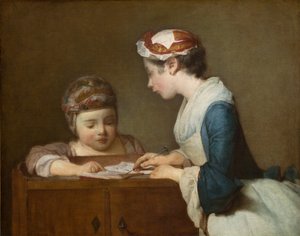 A pequena professora, depois de 1740 (óleo sobre tela) de Jean Baptiste Simeon Chardin