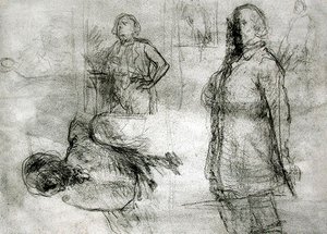 Les Lavandieres (desprezo preto, lápis de cera, caneta e tinta sobre papel) de Jean Francois Millet