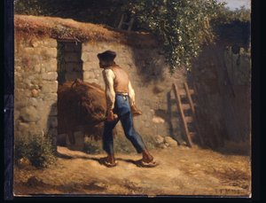 Camponês com um carrinho de mão (óleo sobre tela) de Jean Francois Millet