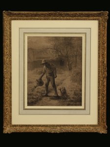 Camponês em seu jardim, c.1860 (giz no papel) de Jean Francois Millet