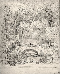 Cascata em um jardim (giz sobre papel) de Jean Honore Fragonard