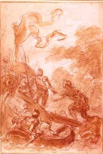 Orlando deixa a ilha (giz e lavagem em papel) de Jean Honore Fragonard
