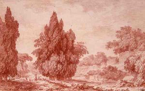 Vista de um Parque (giz vermelho sobre papel) de Jean Honore Fragonard