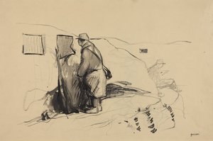 a) Nas trincheiras (anverso); b) Estudo para «Nas trincheiras» (verso)