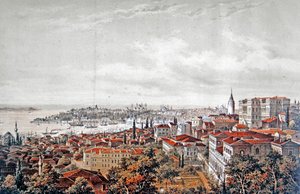 Vista Geral de Constantinopla, c.1850 (cor litho) de Jean (after) Brindesi