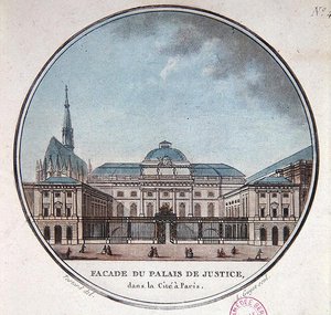 Fachada do Palais de Justice, c.1785 (cor litho) de Jean (after) Testard
