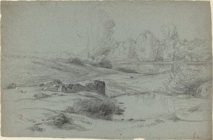 Um prado rochoso por um rio de Jean Achille Benouville
